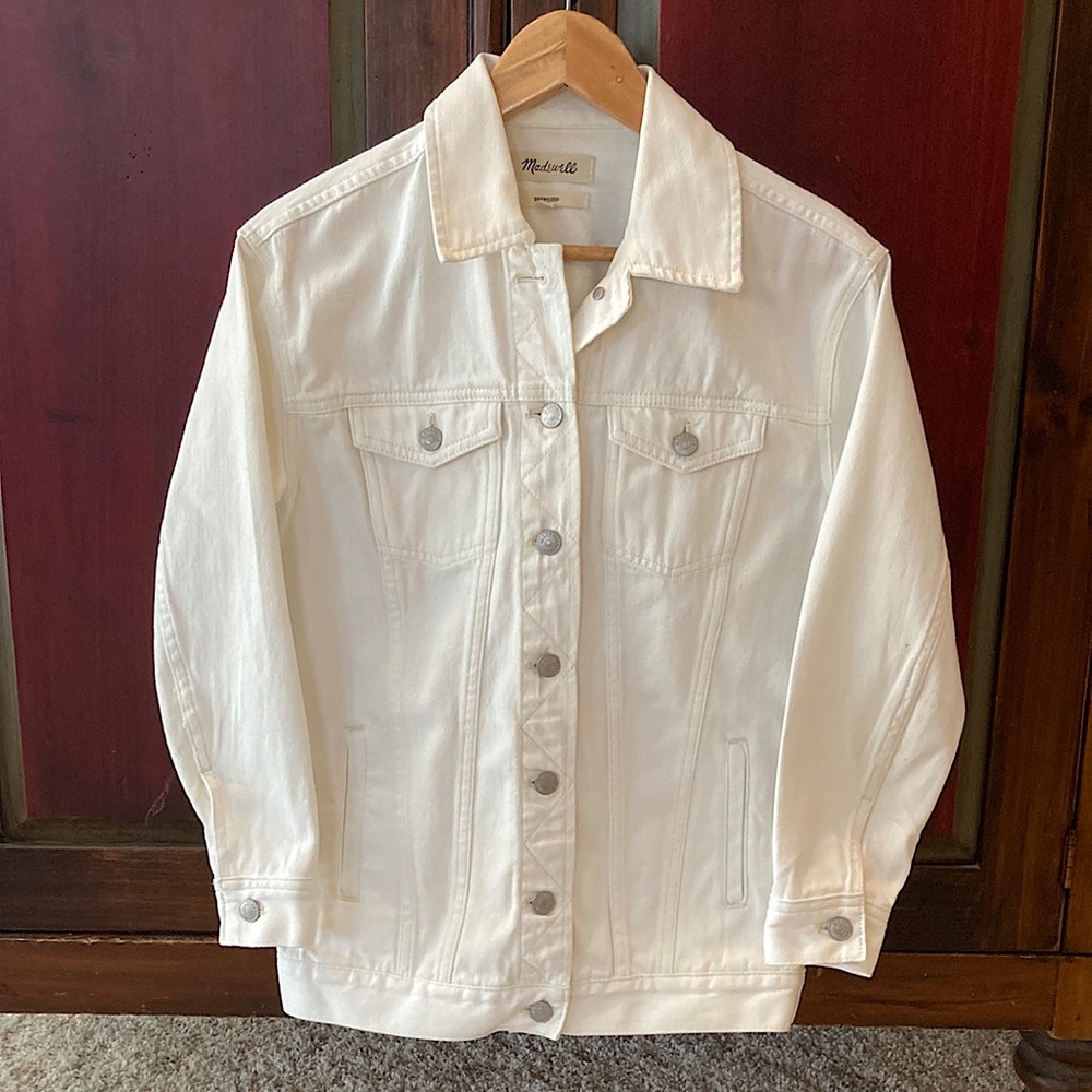 Madewell White Denim Oversized Trucker Jacket